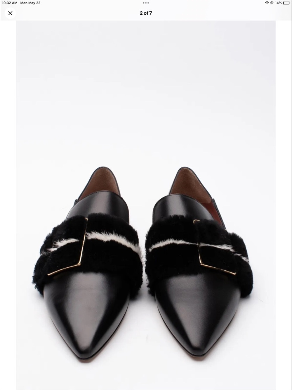 Bally Black Leather Pointed Mules with Black & White Fur Strap